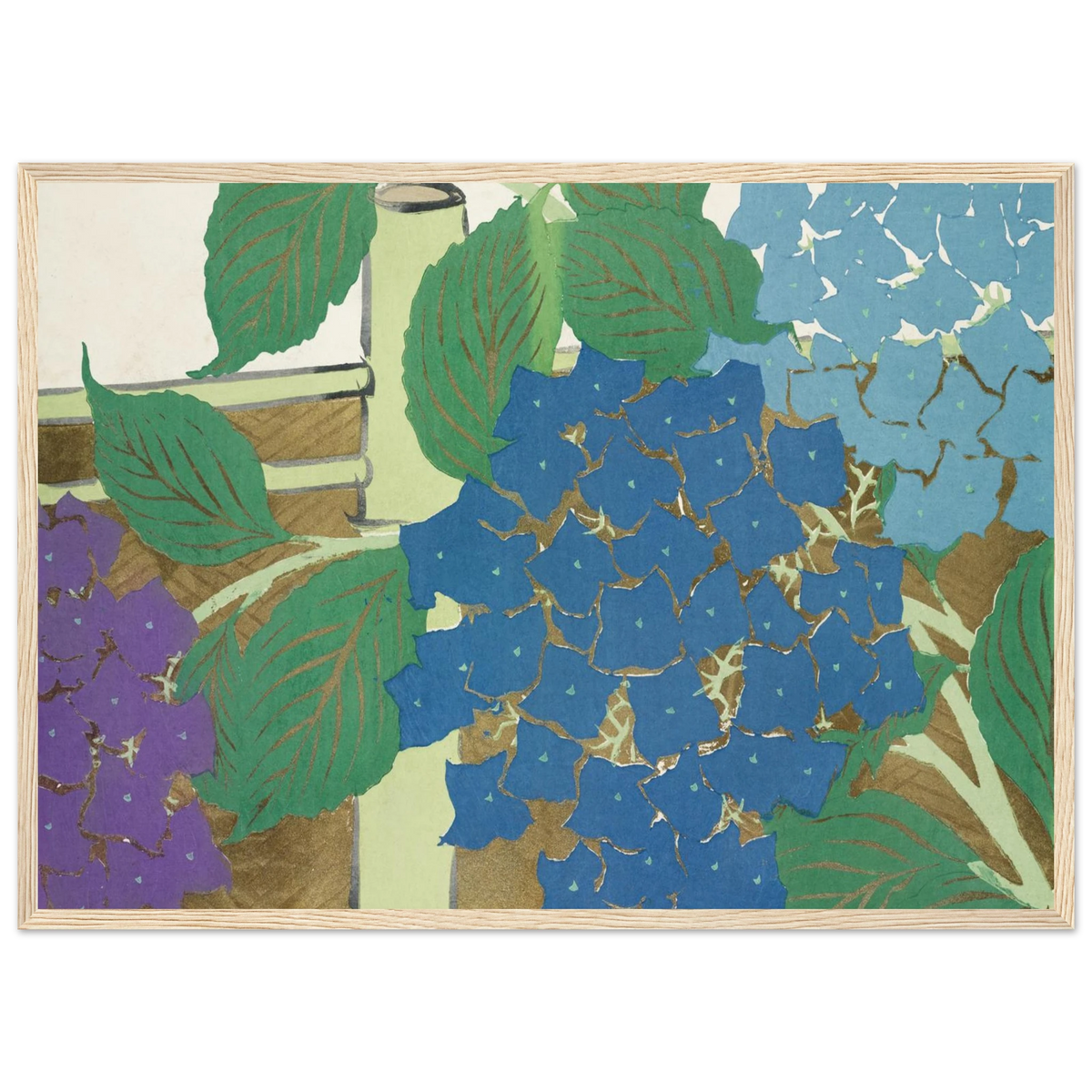 Estampe japonaise Ajisai, Hortensia — Kamisaka Sekka, tirage encadré cadre bois | INKONAL