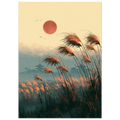Poster Ashita no kaze sans cadre — herbes hautes couchées par le vent sous un soleil rouge, affiche d'art japonais INKONAL