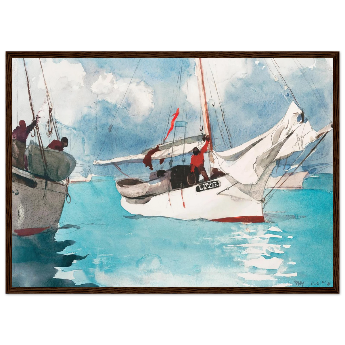 Tableau Bateaux de pêche, Key West — Winslow Homer, tirage cadre bois foncé | INKONAL