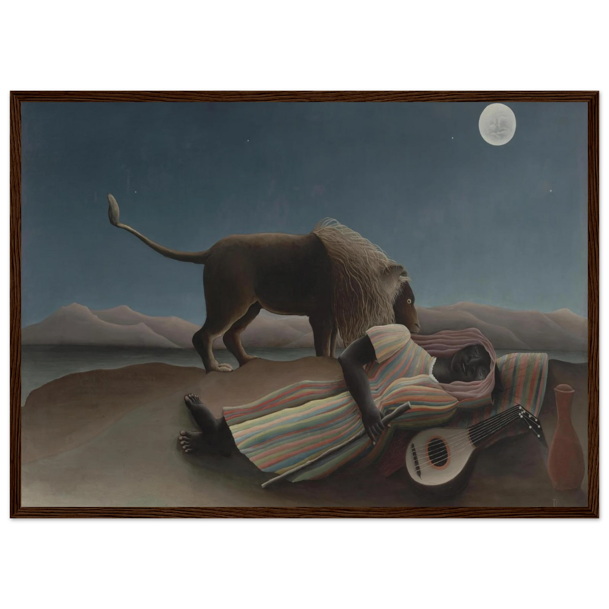 Tableau La Bohémienne endormie — Henri Rousseau, tirage encadré cadre bois foncé | INKONAL