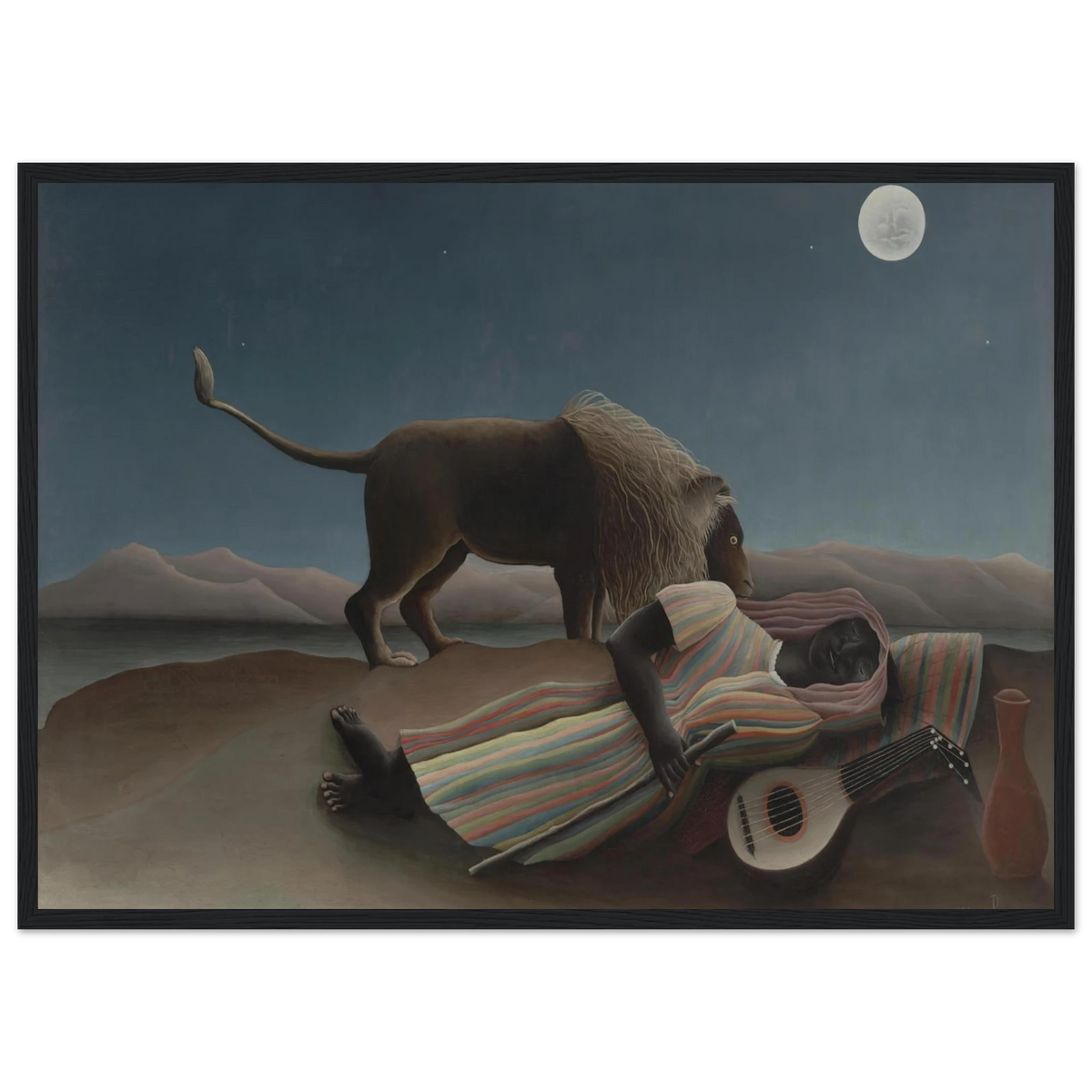 Tableau La Bohémienne endormie — Henri Rousseau, tirage encadré cadre noir | INKONAL