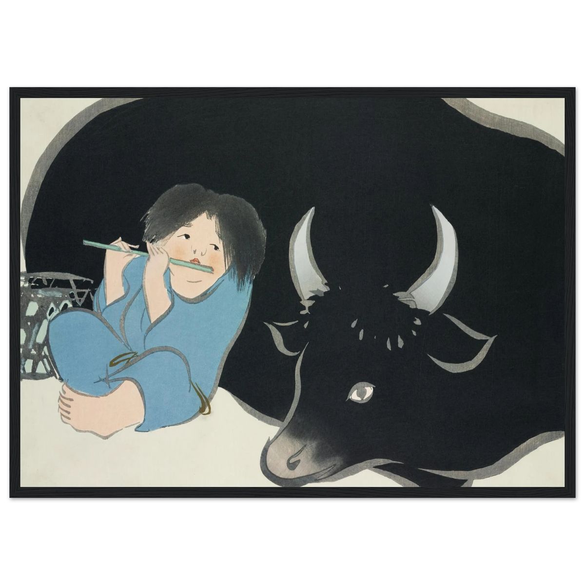 Tableau Le Bouvier — Kamisaka Sekka, tirage encadré cadre noir | INKONAL