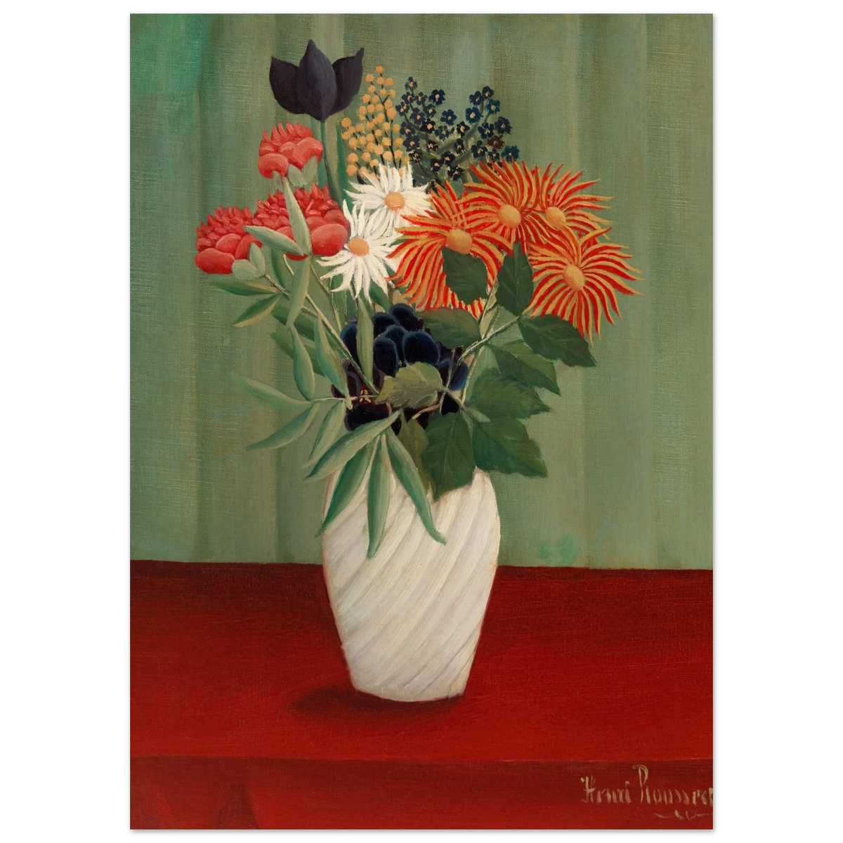 Tableau Bouquet de fleurs aux reines-marguerites et aux tokyos — Henri Rousseau, tirage sans cadre | INKONAL