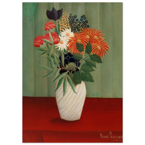 Tableau Bouquet de fleurs aux reines-marguerites et aux tokyos — Henri Rousseau, tirage sans cadre | INKONAL