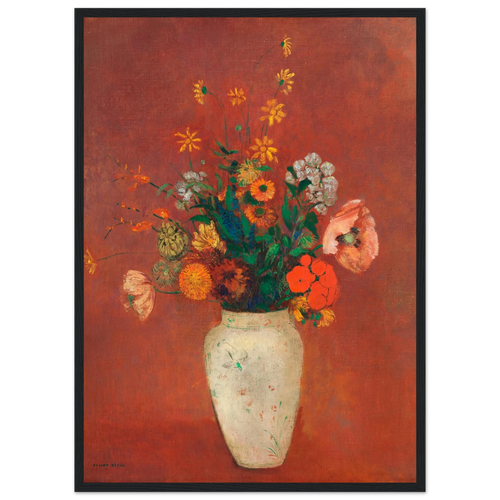 Tableau Bouquet dans un vase chinois — Odilon Redon, tirage encadré cadre noir | INKONAL