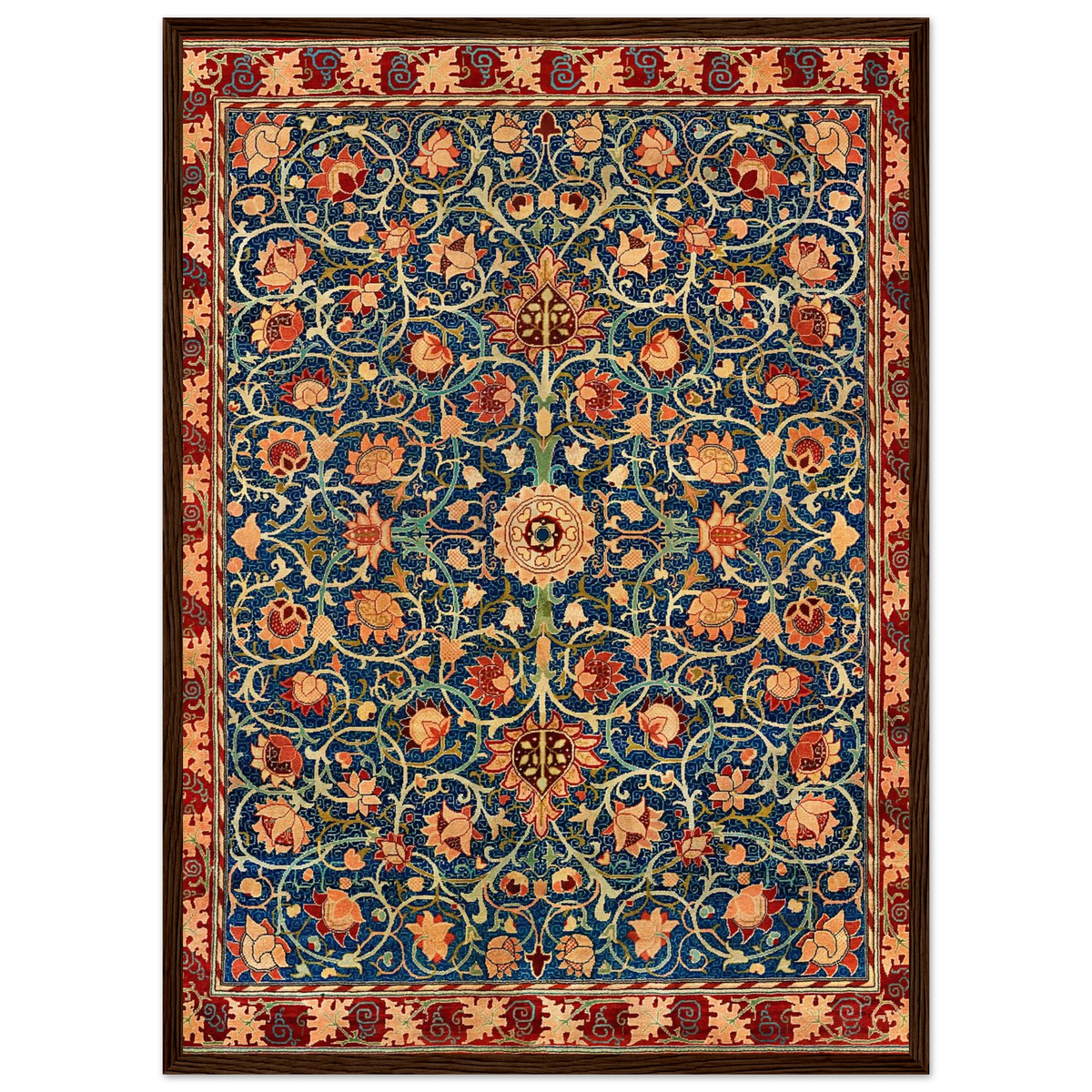 Motif Bullerswood — William Morris, tirage encadré cadre bois foncé | INKONAL