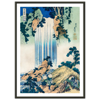 Poster Yōrō no Taki, La Cascade de Yōrō encadré cadre noir, estampe japonaise Hokusai INKONAL