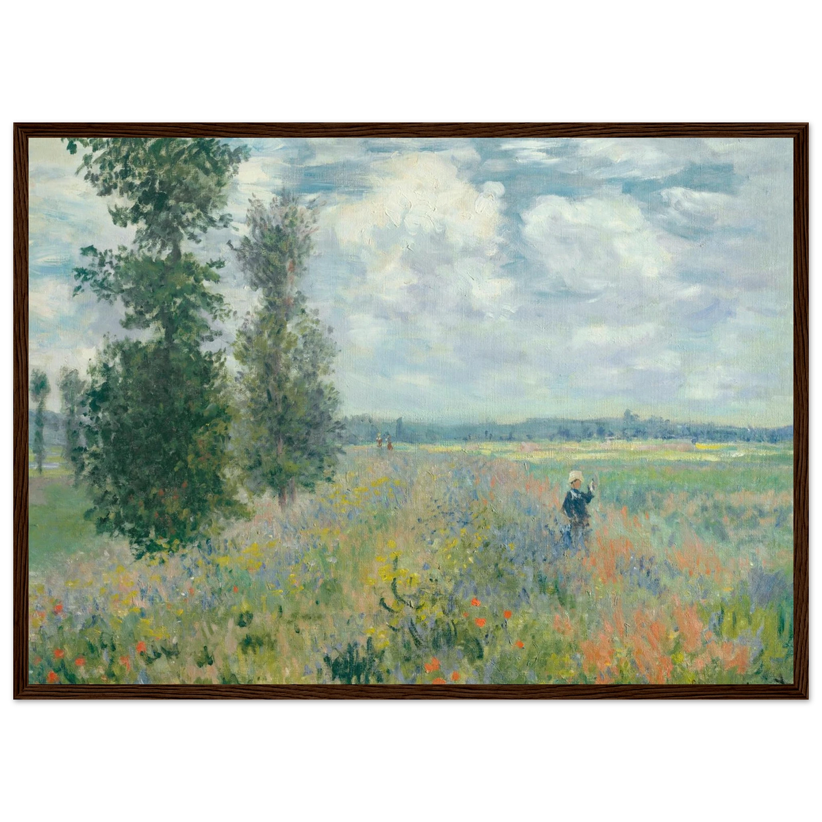 Tableau Champ de coquelicots, environs d'Argenteuil — Claude Monet, tirage cadre bois foncé | INKONAL