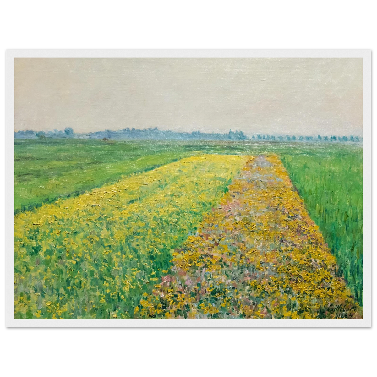 Tableau Les Champs jaunes à Gennevilliers — Gustave Caillebotte, tirage cadre blanc | INKONAL
