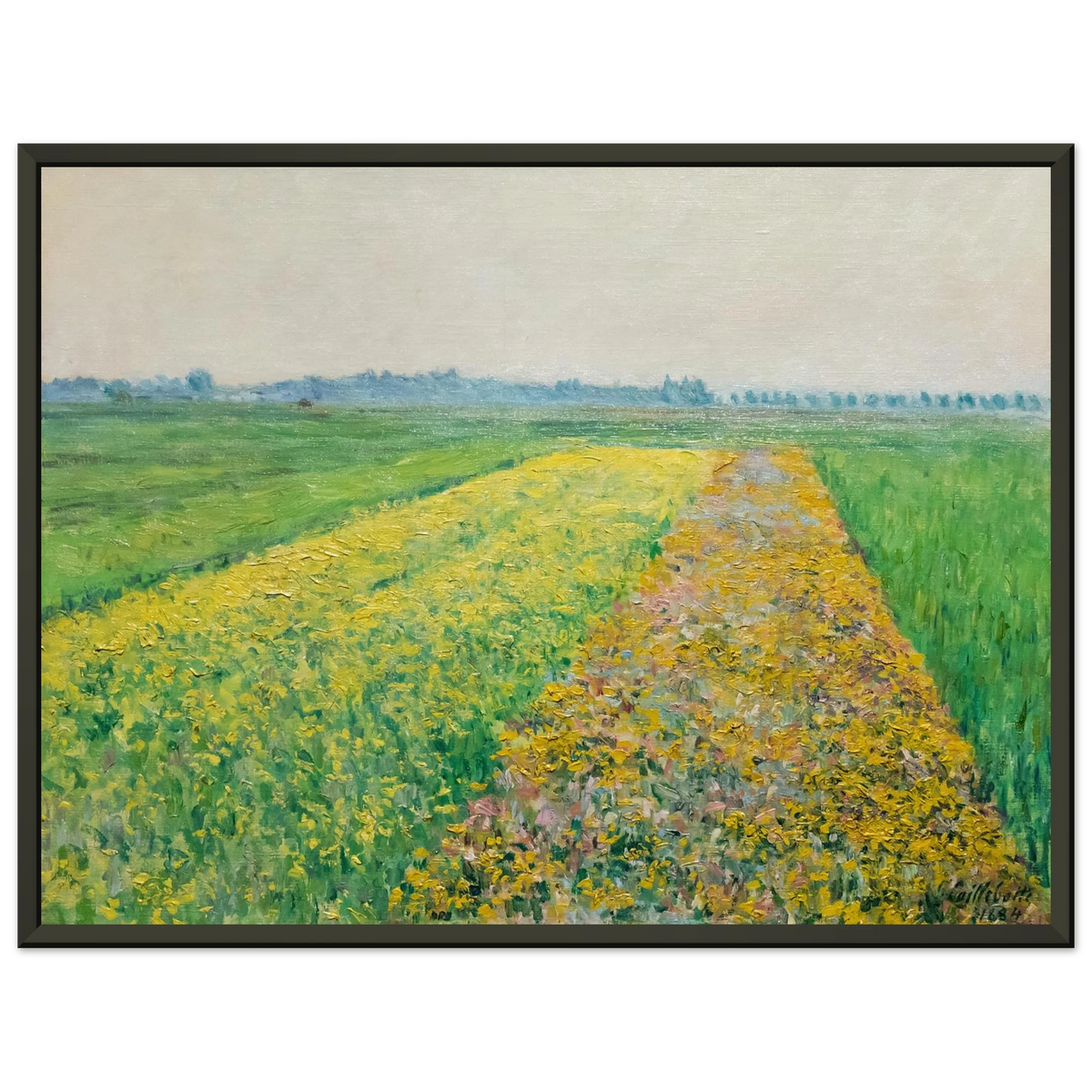 Tableau Les Champs jaunes à Gennevilliers — Gustave Caillebotte, tirage cadre noir | INKONAL