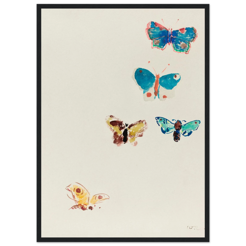 Tableau Cinq papillons — Odilon Redon, tirage encadré cadre noir | INKONAL