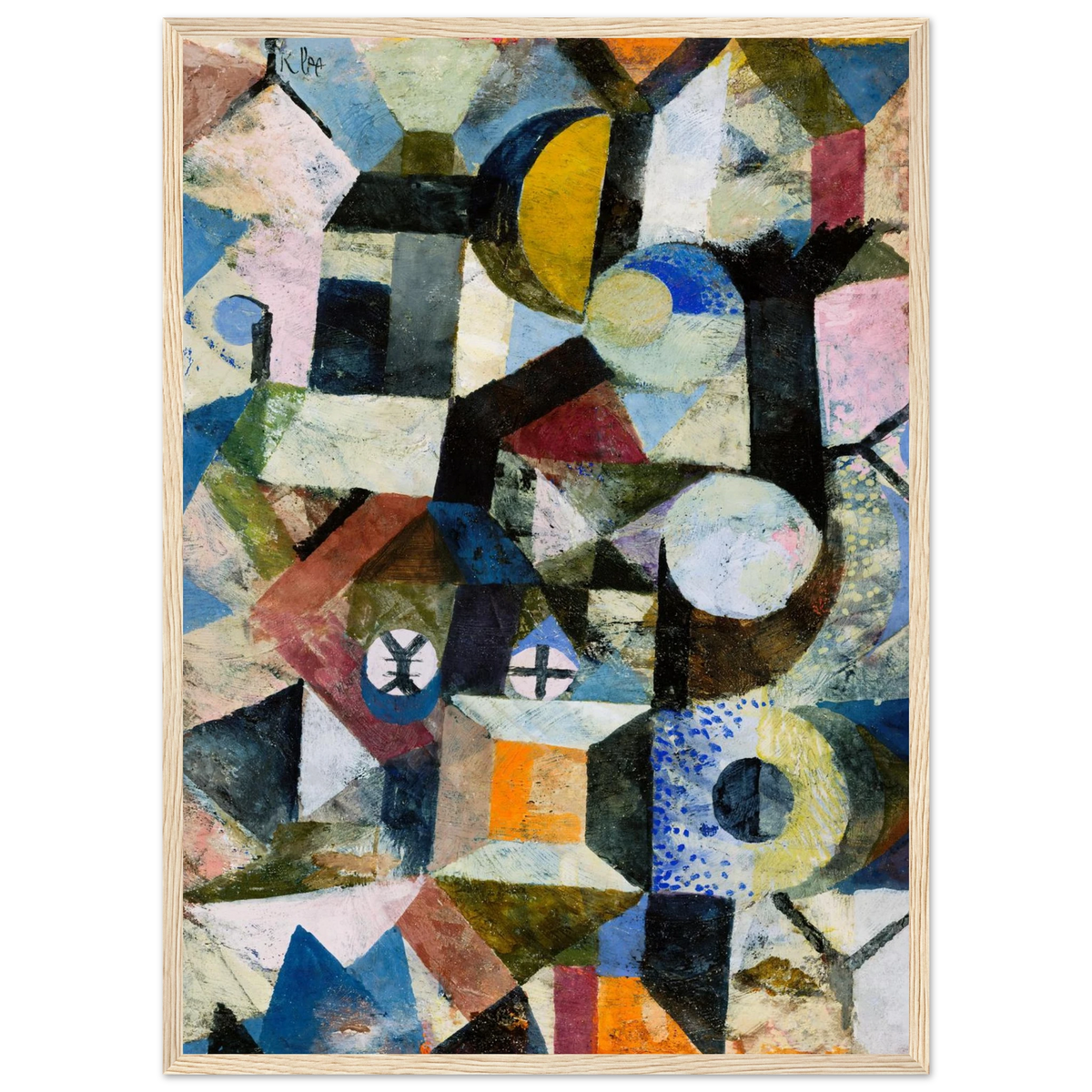 Tableau Composition au croissant jaune et au Y — Paul Klee, tirage encadré cadre bois | INKONAL