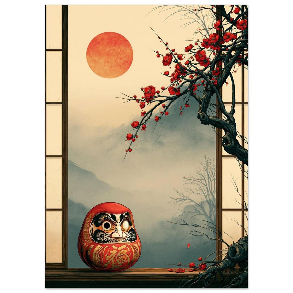 Poster Daruma — figurine daruma rouge à un seul œil peint, affiche d'art japonais INKONAL