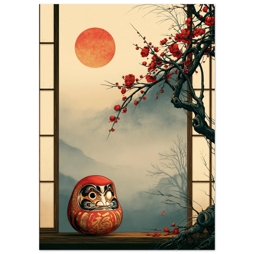 Poster Daruma — figurine daruma rouge à un seul œil peint, affiche d'art japonais INKONAL