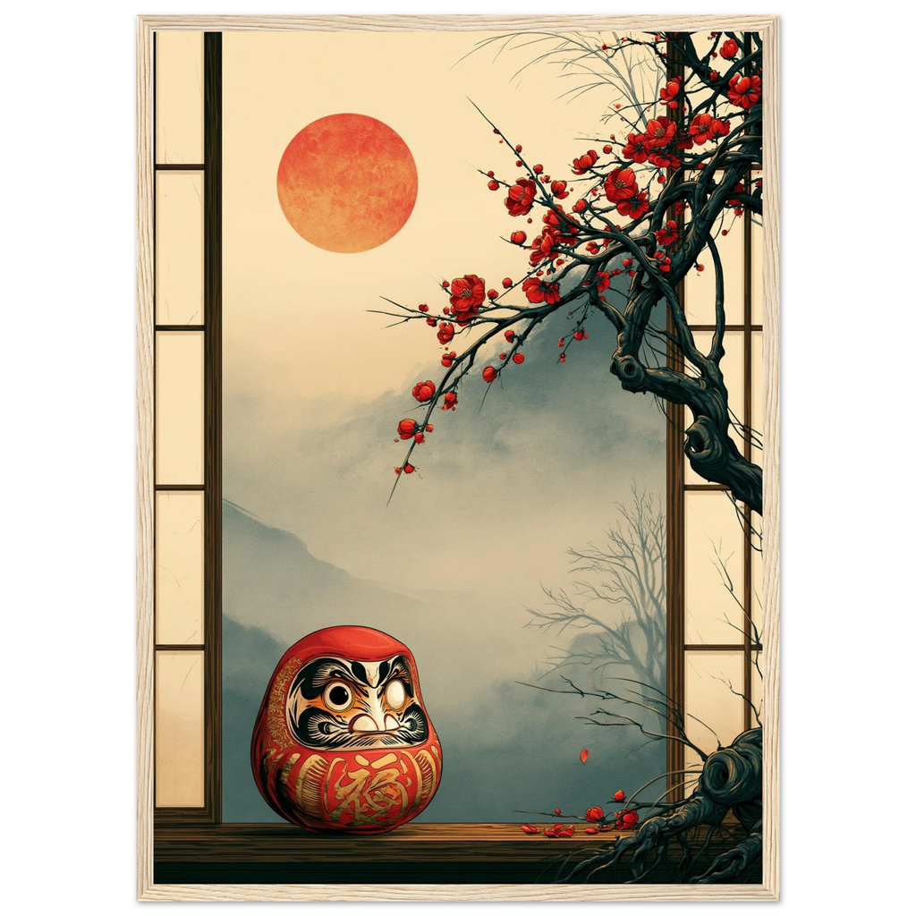 Poster Daruma — figurine daruma rouge à un seul œil peint, affiche d'art japonais INKONAL