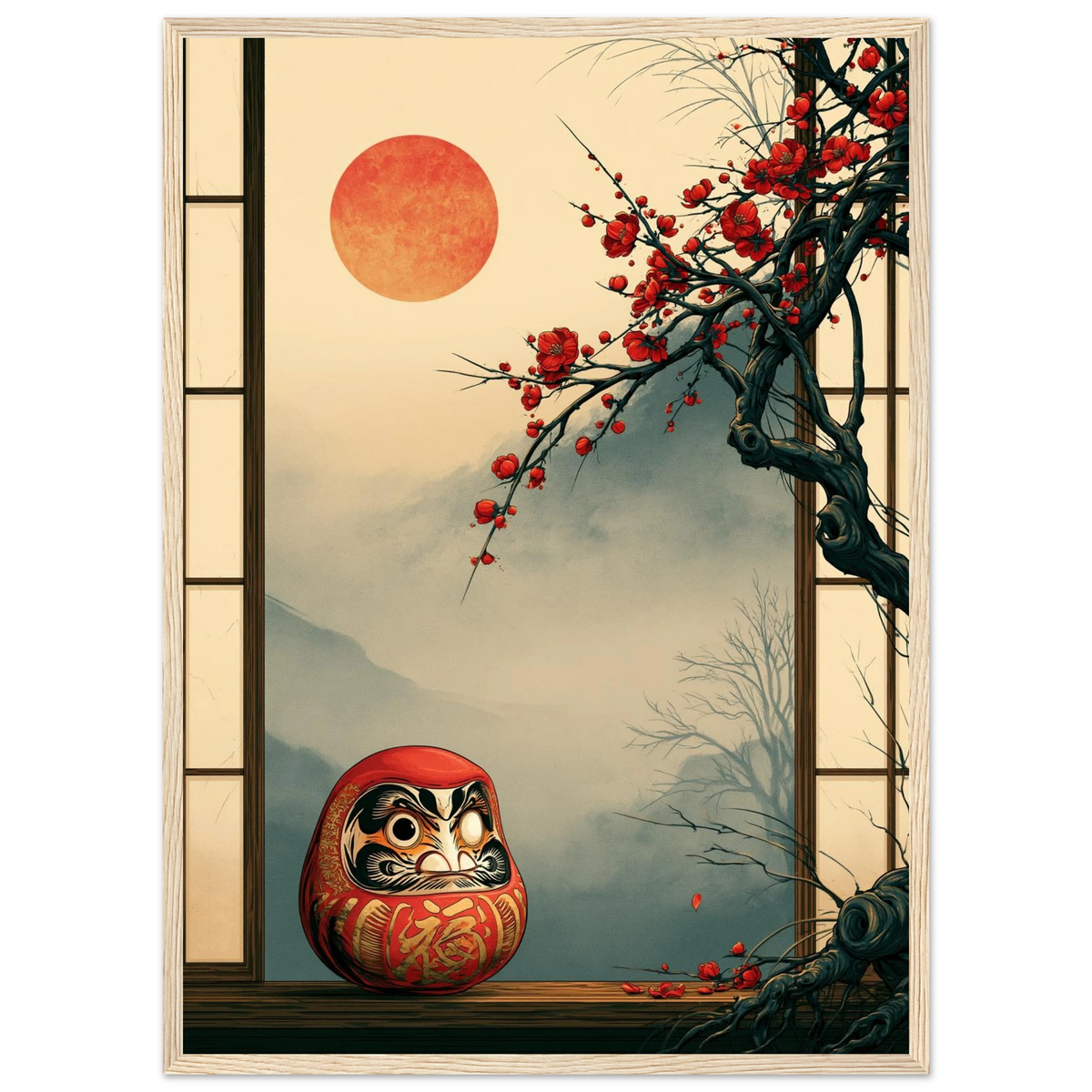 Poster Daruma — figurine daruma rouge à un seul œil peint, affiche d'art japonais INKONAL