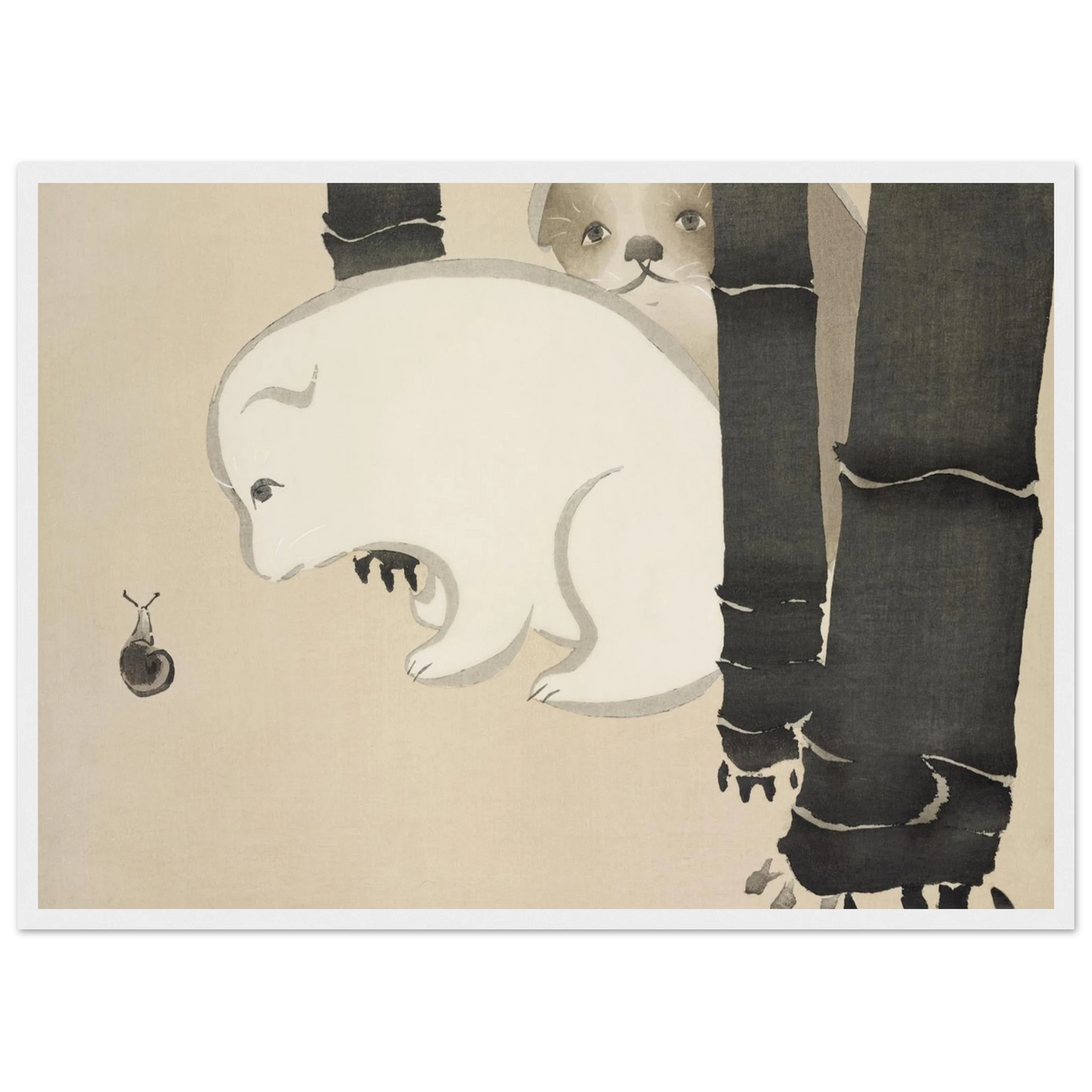 Tableau Chiots — Kamisaka Sekka, tirage cadre blanc | INKONAL