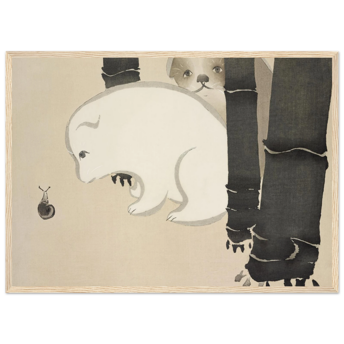 Tableau Chiots — Kamisaka Sekka, tirage cadre bois | INKONAL