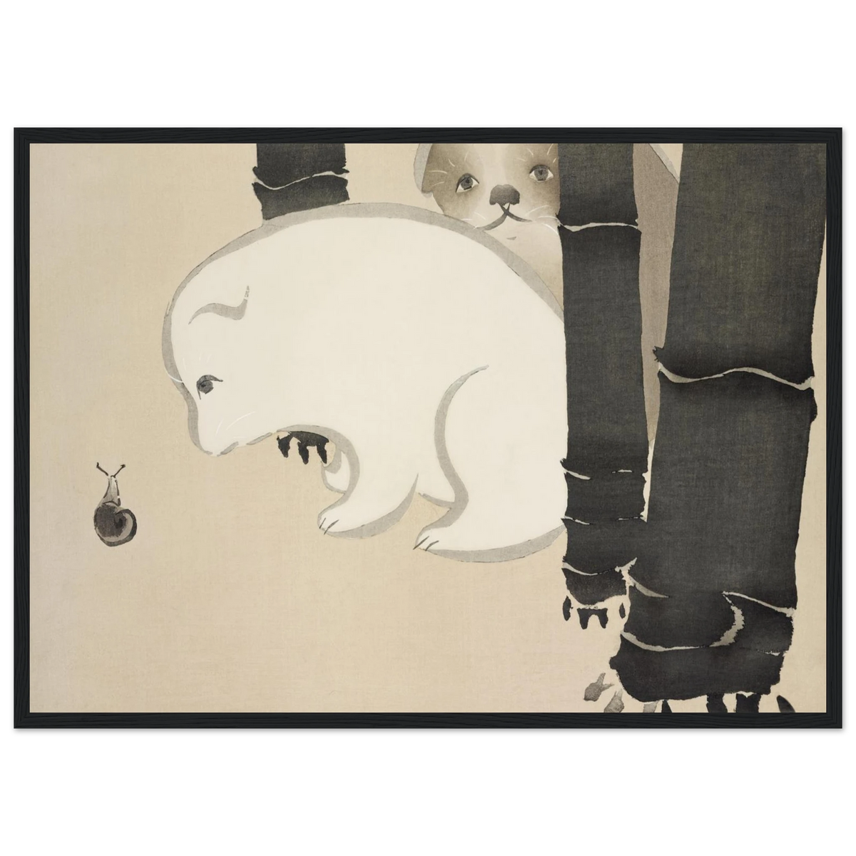 Tableau Chiots — Kamisaka Sekka, tirage cadre noir | INKONAL