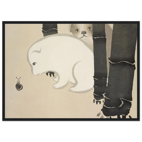 Tableau Chiots — Kamisaka Sekka, tirage cadre noir | INKONAL