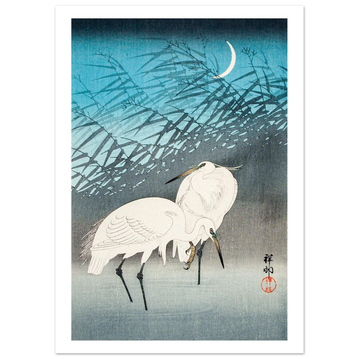 Estampe japonaise Aigrettes et roseaux au clair de lune — Ohara Koson, tirage Sans cadre | INKONAL
