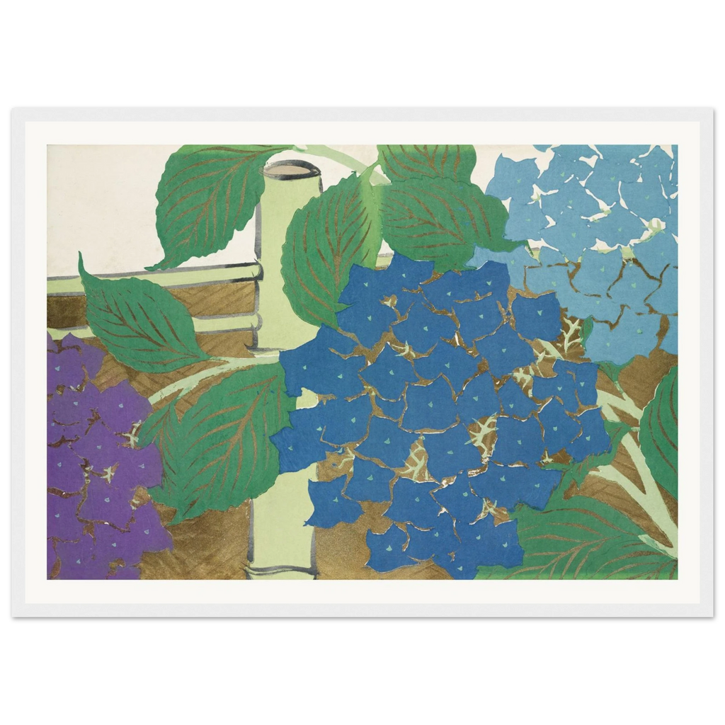 Estampe japonaise AJISAI, Hortensia — Kamisaka Sekka, tirage encadré cadre blanc | INKONAL