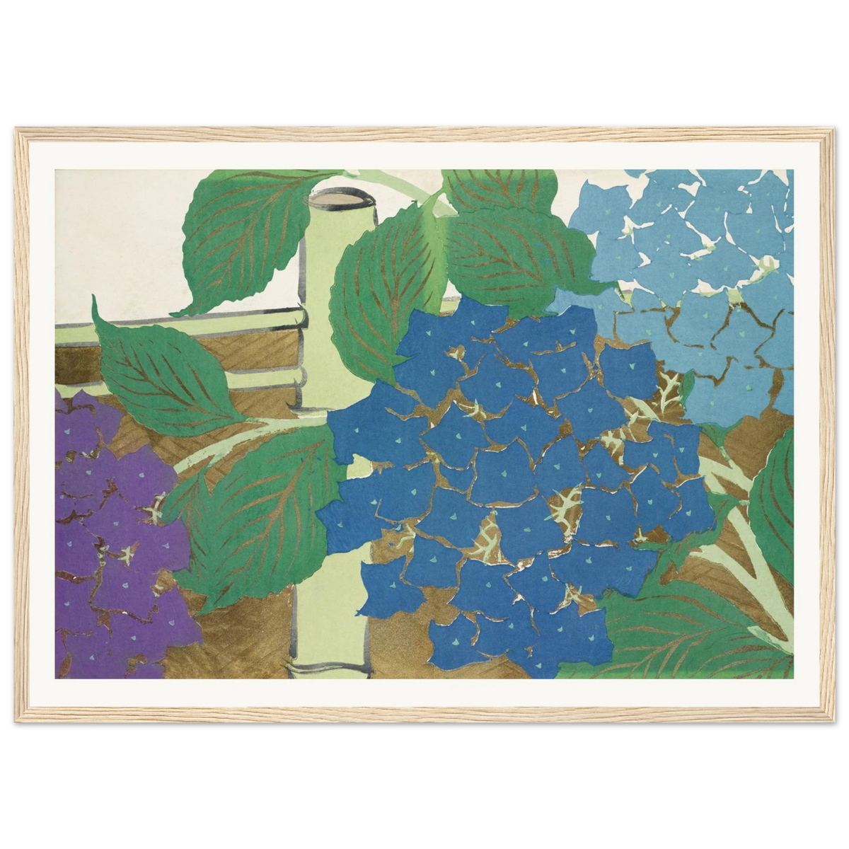 Estampe japonaise AJISAI, Hortensia — Kamisaka Sekka, tirage encadré cadre bois | INKONAL