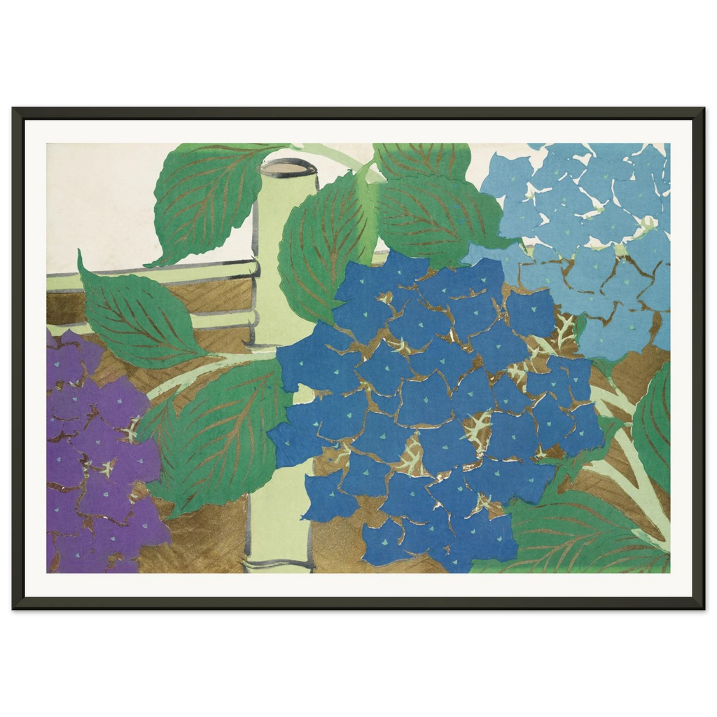 Estampe japonaise AJISAI, Hortensia — Kamisaka Sekka, tirage encadré cadre noir | INKONAL