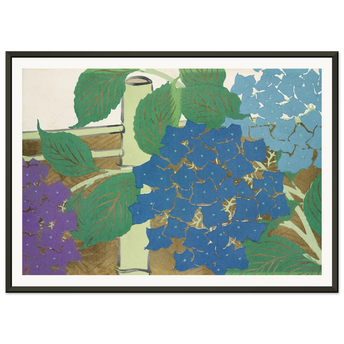 Estampe japonaise AJISAI, Hortensia — Kamisaka Sekka, tirage encadré cadre noir | INKONAL
