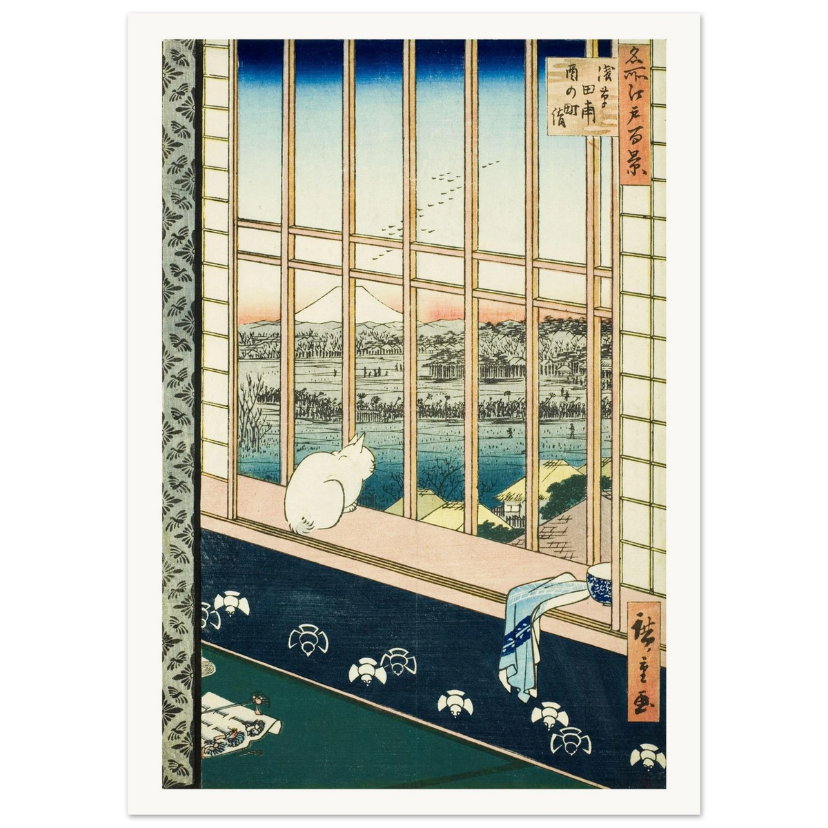 Estampe japonaise Asakusa Tanbo, le chat des rizières d'Asakusa — Hiroshige, tirage sans cadre | INKONAL