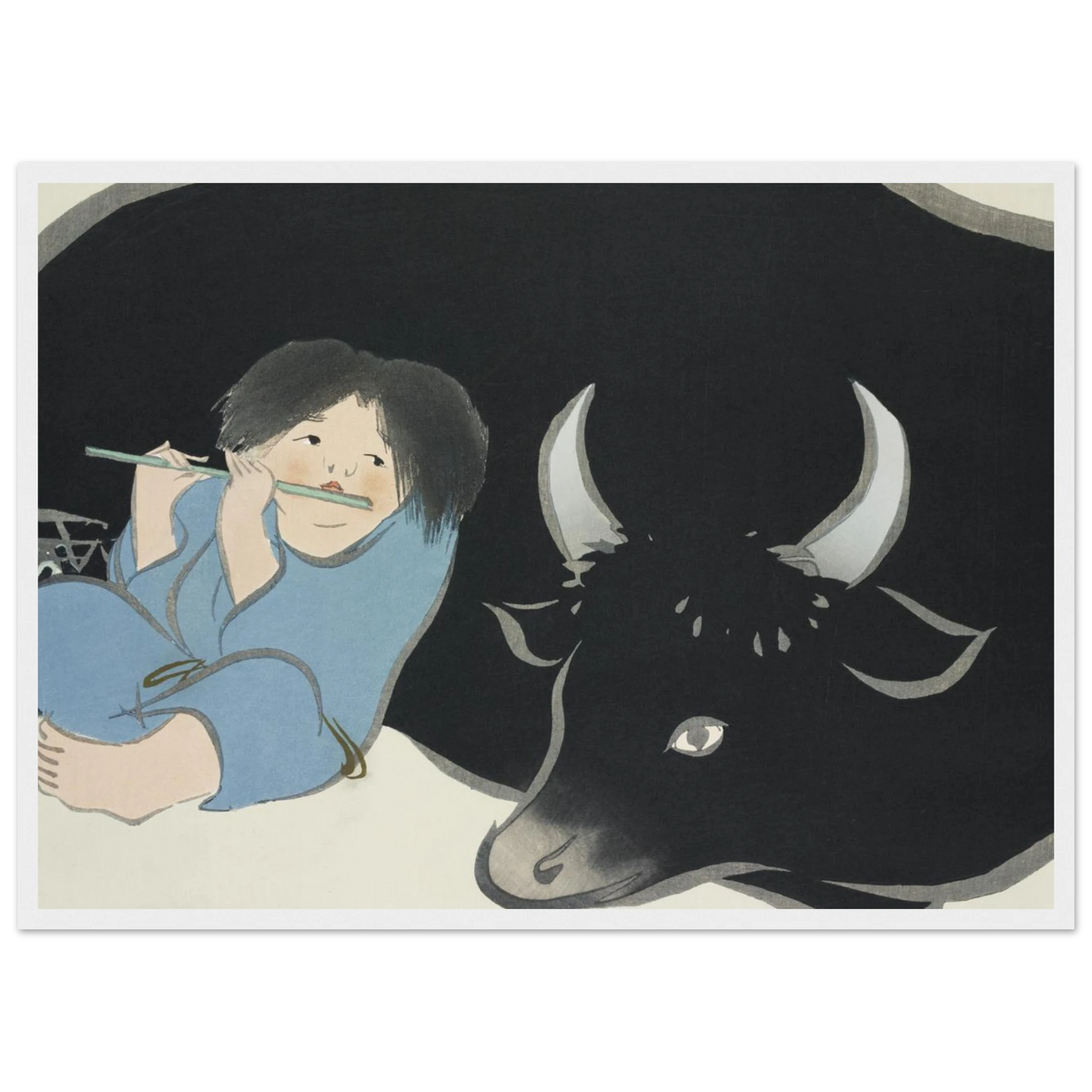 Estampe japonaise Bokudō, Le Bouvier — Kamisaka Sekka, tirage encadré cadre blanc | INKONAL