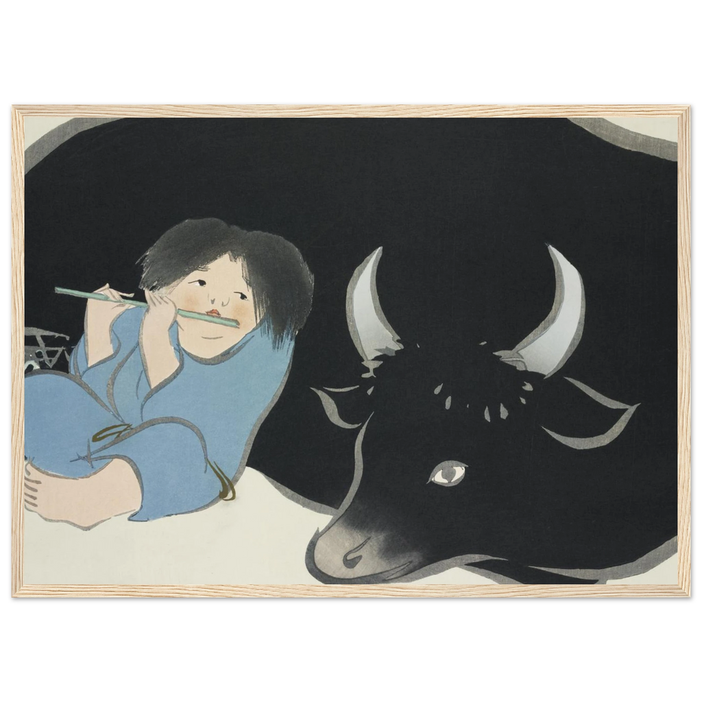 Estampe japonaise Bokudō, Le Bouvier — Kamisaka Sekka, tirage encadré cadre bois | INKONAL