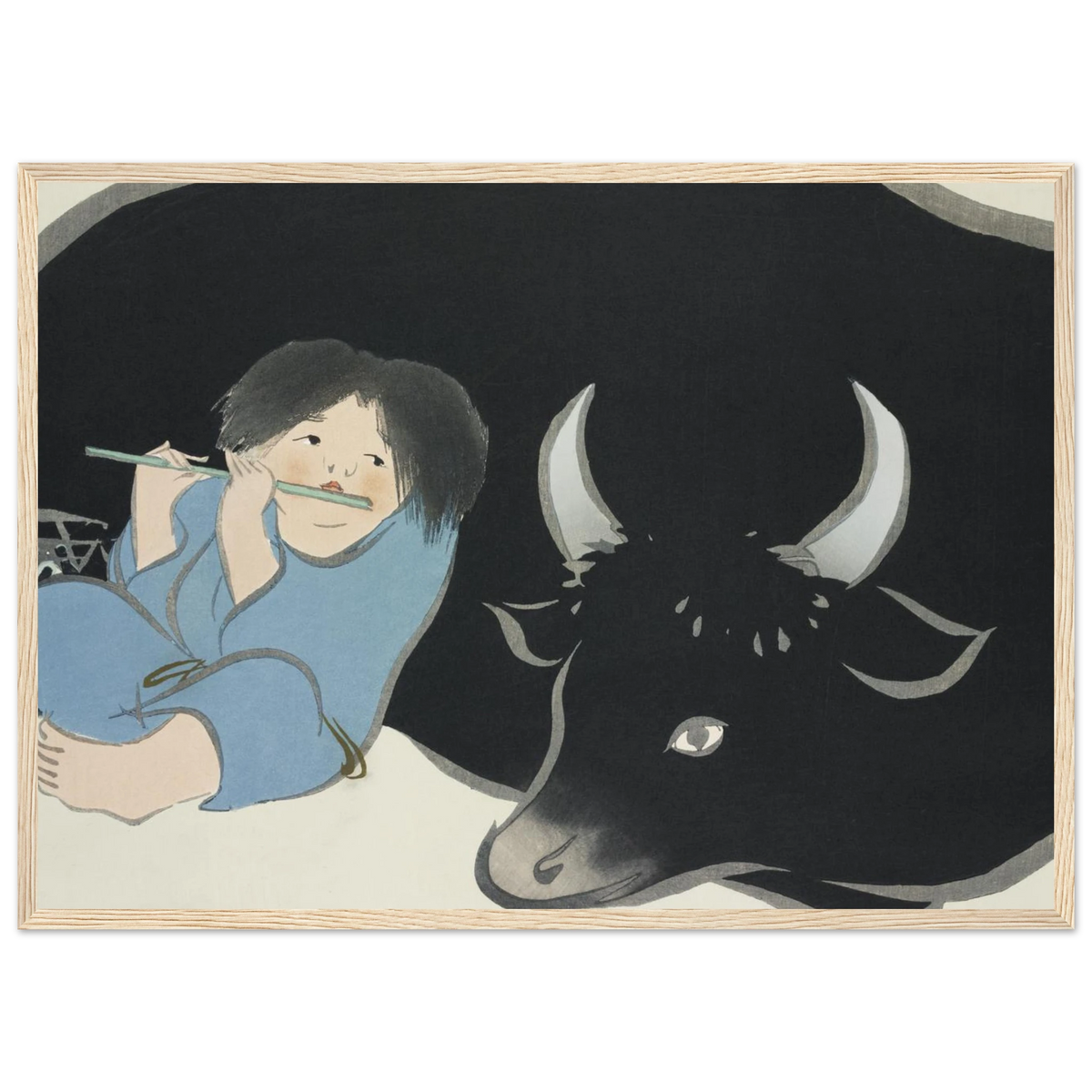 Estampe japonaise Bokudō, Le Bouvier — Kamisaka Sekka, tirage encadré cadre bois | INKONAL