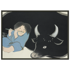 Estampe japonaise Bokudō, Le Bouvier — Kamisaka Sekka, tirage encadré cadre noir | INKONAL