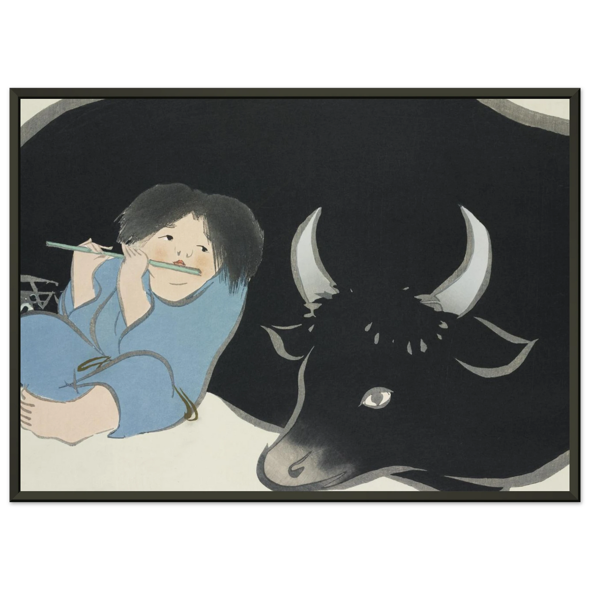 Estampe japonaise Bokudō, Le Bouvier — Kamisaka Sekka, tirage encadré cadre noir | INKONAL