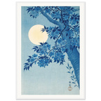Estampe japonaise Cerisier bleu sous la lune — Ohara Koson, tirage encadré cadre blanc | INKONAL