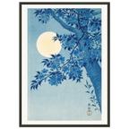 Estampe japonaise Cerisier bleu sous la lune — Ohara Koson, tirage encadré cadre noir | INKONAL