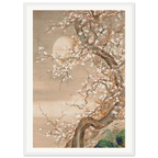 Estampe japonaise Cerisier en fleurs par une nuit de lune — Ohara Koson, tirage encadré cadre blanc | INKONAL