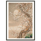 Estampe japonaise Cerisier en fleurs par une nuit de lune — Ohara Koson, tirage encadré cadre noir | INKONAL