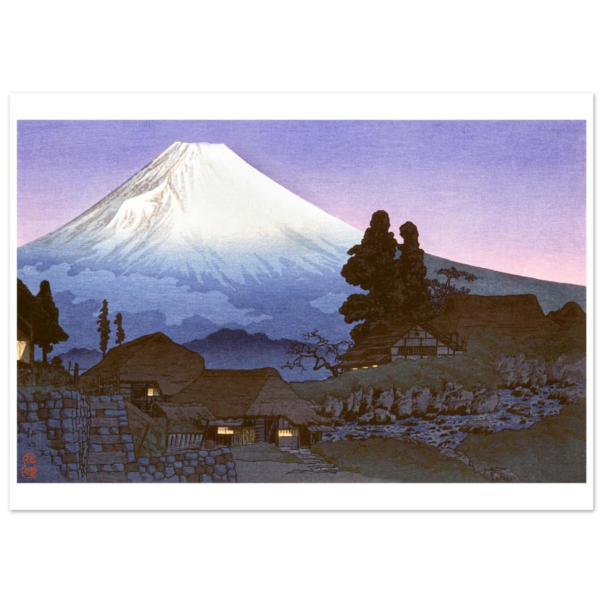 Estampe japonaise Le crépuscule sur le village sans cadre — reproduction fine art INKONAL