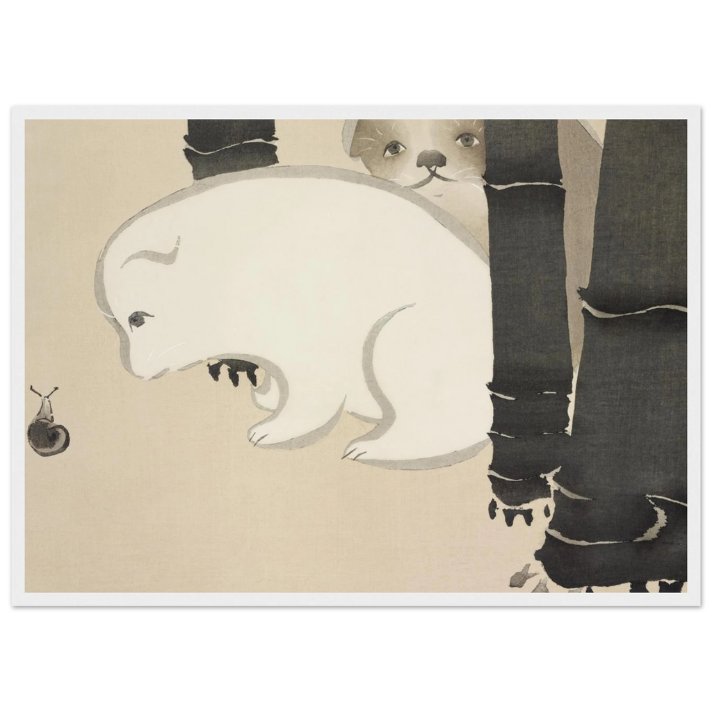 Estampe japonaise Enokoro, Chiots — Kamisaka Sekka, tirage encadré cadre blanc | INKONAL