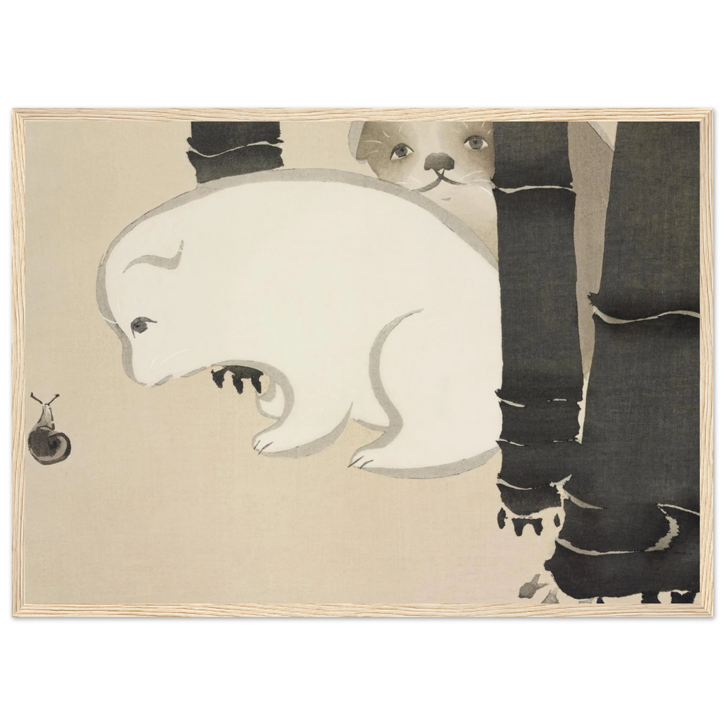 Estampe japonaise Enokoro, Chiots — Kamisaka Sekka, tirage encadré cadre bois | INKONAL