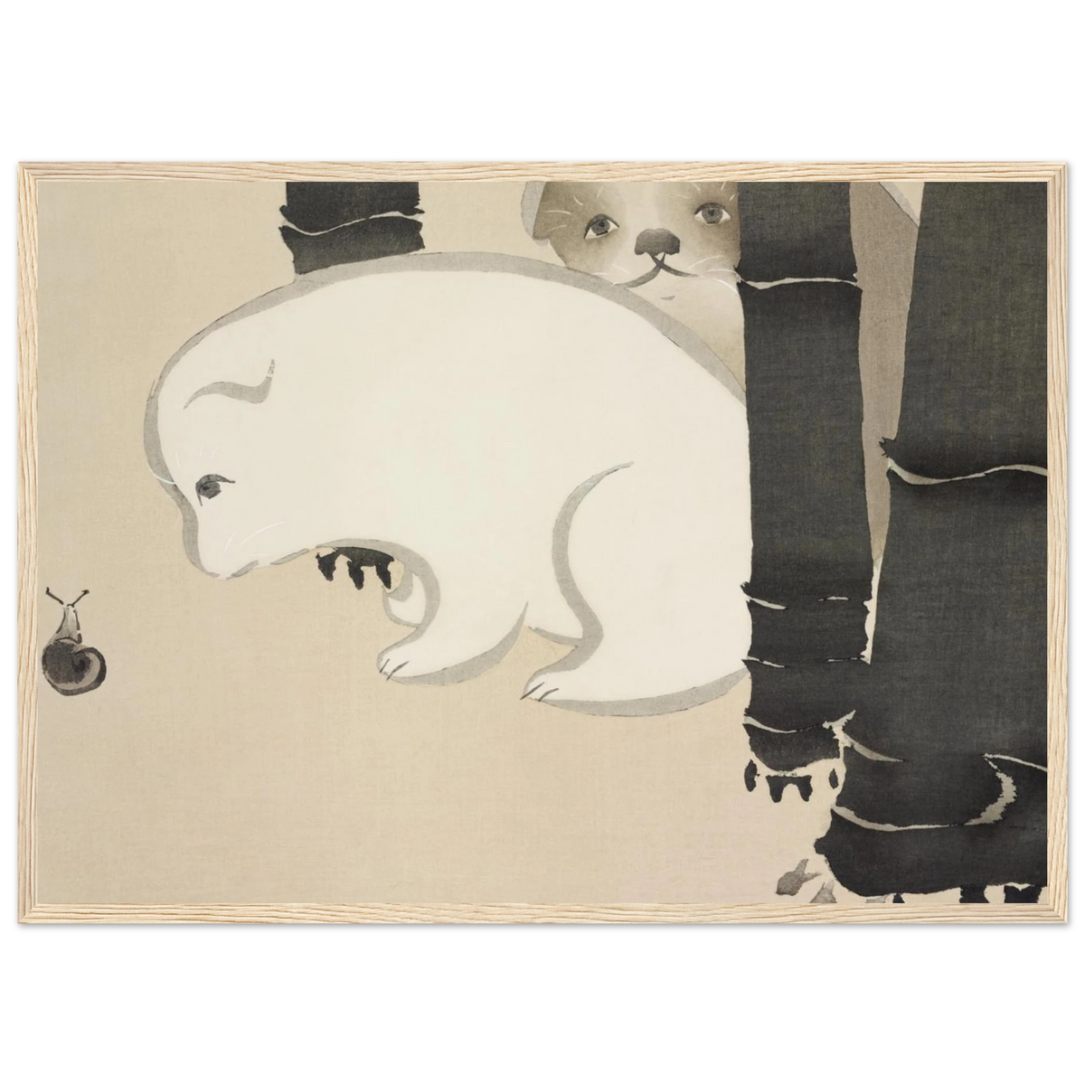 Estampe japonaise Enokoro, Chiots — Kamisaka Sekka, tirage encadré cadre bois | INKONAL