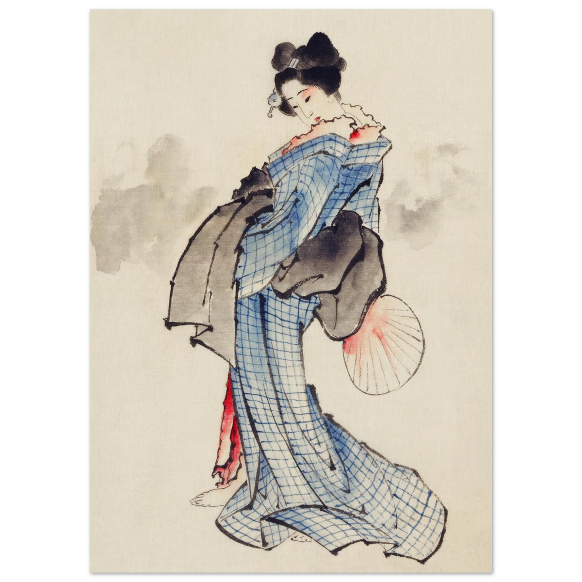 Estampe japonaise Femme à l'éventail — Katsushika Hokusai, tirage sans cadre | INKONAL