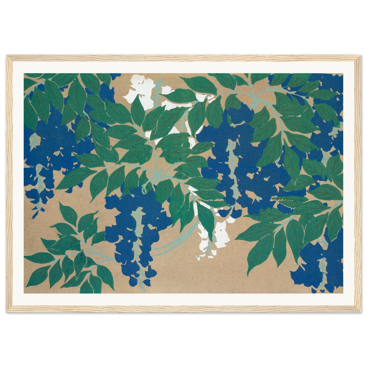 Estampe japonaise FUJI, Glycine — Kamisaka Sekka, tirage encadré cadre bois | INKONAL