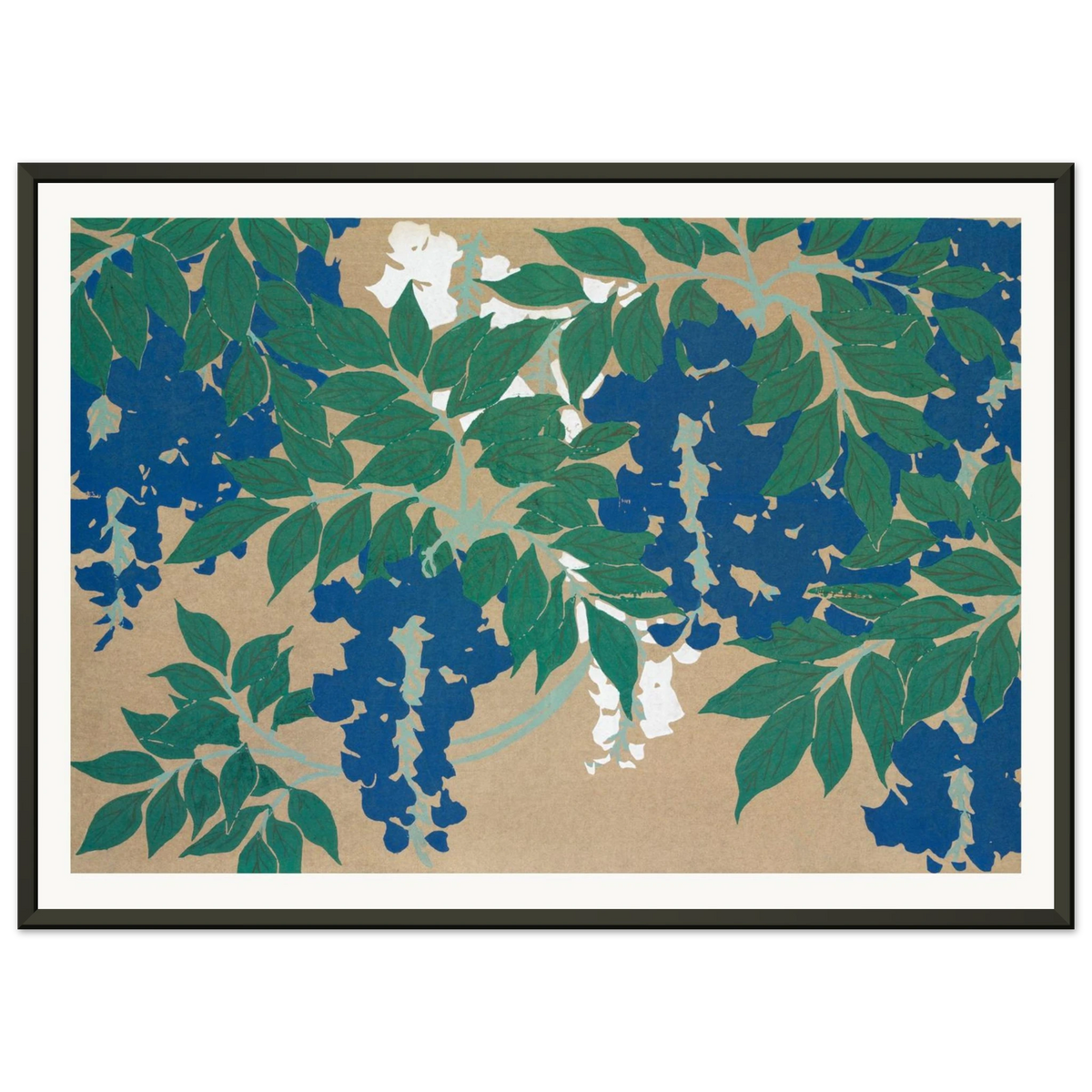 Estampe japonaise FUJI, Glycine — Kamisaka Sekka, tirage encadré cadre noir | INKONAL