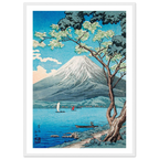 Estampe japonaise Le Fuji vu du lac encadrée cadre blanc — reproduction fine art INKONAL