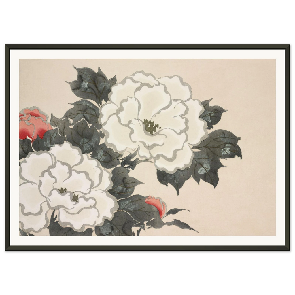 Estampe japonaise FUKAMIGUSA, Pivoines — Kamisaka Sekka, tirage encadré cadre noir | INKONAL