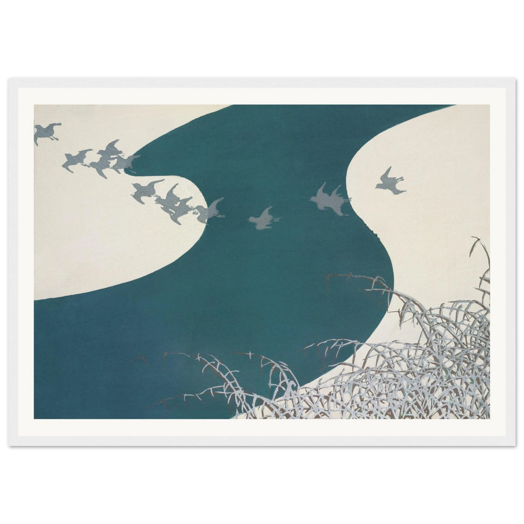 Estampe japonaise FUYU NO KAWA, Rivière en hiver — Kamisaka Sekka, tirage encadré cadre blanc | INKONAL