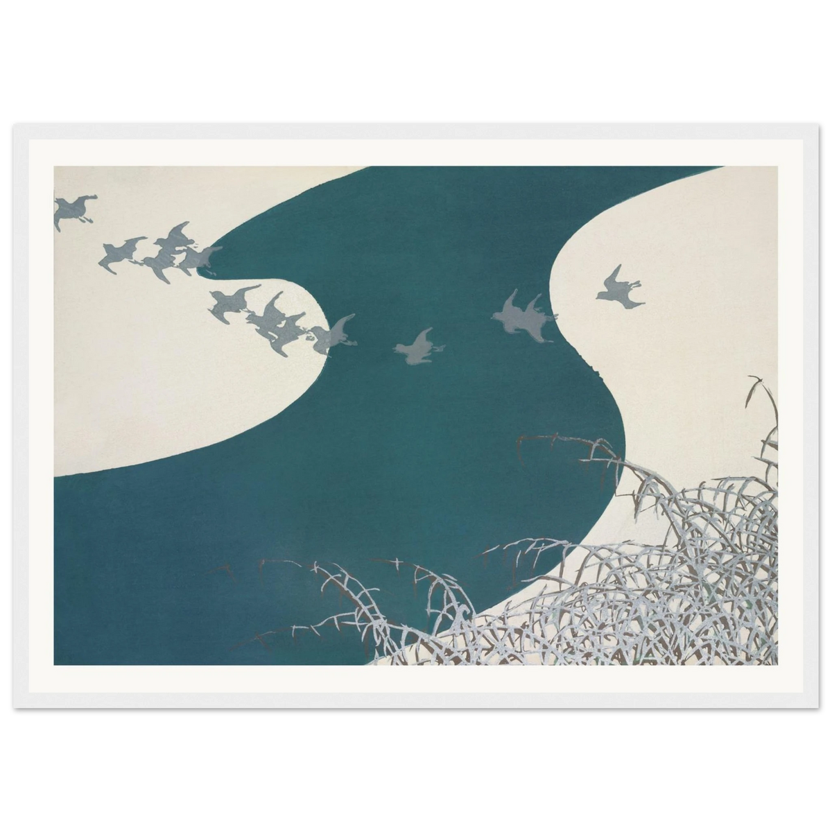 Estampe japonaise FUYU NO KAWA, Rivière en hiver — Kamisaka Sekka, tirage encadré cadre blanc | INKONAL